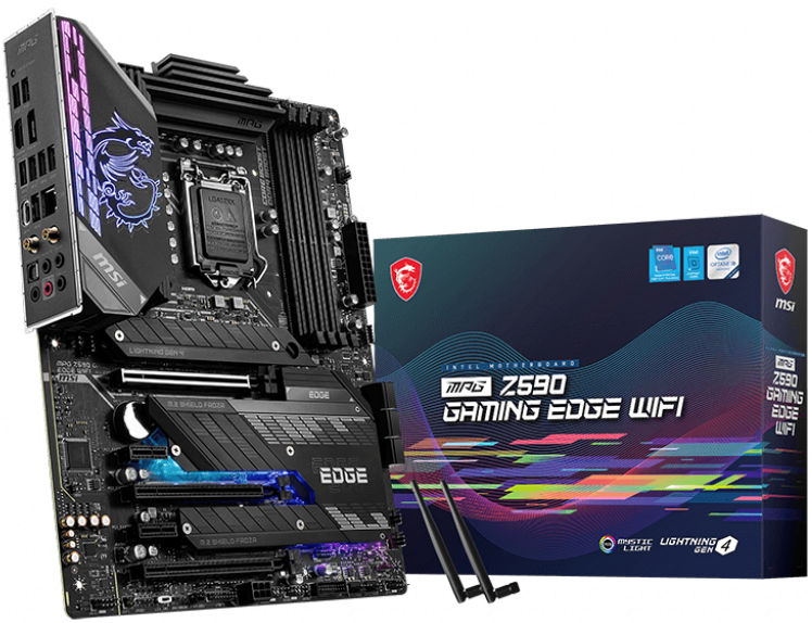 

Материнская плата ATX MSI MPG Z590 GAMING EDGE WIFI (LGA1200, Z590, 4*DDR4(5333MHz), 6*SATA 6G RAID, 3*M.2, 5*PCIE, 7.1CH, 2.5Glan, WiFi, BT, HDMI, DP, MPG Z590 GAMING EDGE WIFI