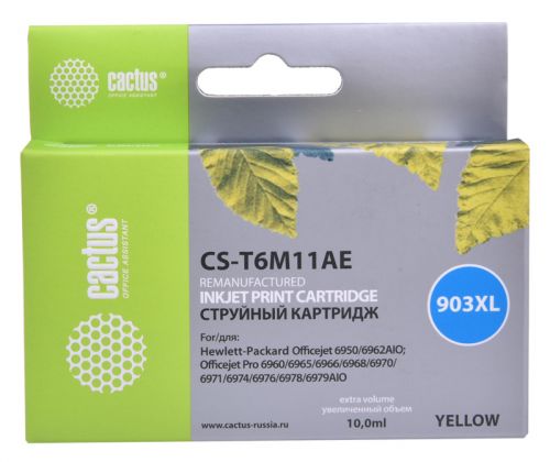 Картридж Cactus CS-T6M11AE желтый (10мл) для HP OJP 6950/6960/6970 (№903XL)