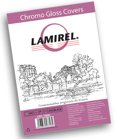 Обложка Fellowes LA-78692 Lamirel Chromolux A4, картонные, глянцевые, черный, 230г/м², 100шт