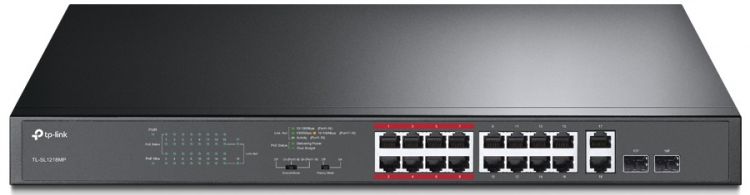 Коммутатор PoE TP-LINK TL-SL1218MP 16 х RJ45 10/100 Мбит/с + 2 SFP-слота, поддержка 802.3at/af, до 192 Ватт питание по PoE, монтируемый в 19" стойку