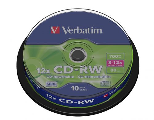 Диск CD-RW Verbatim 43480 700МБ, 80 мин., 8-12x, 10 шт., Cake Box, DL+