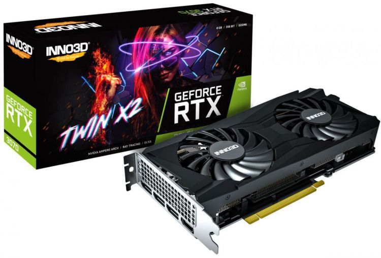 

Видеокарта PCI-E Inno3D GeForce RTX 3070 Twin X2 LHR (N30702-08D6-171032LH) 8GB GDDR6 256bit 8nm 1500/14000MHz DVI/HDMI/3*DP RTL, GeForce RTX 3070 Twin X2 LHR (N30702-08D6-171032LH)