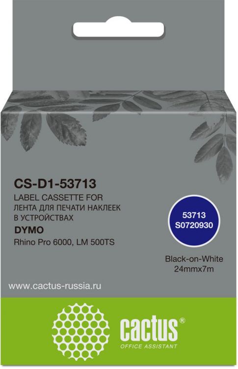 Картридж ленточный Cactus CS-D1-53713 черный/белый для Dymo Rhino Pro 6000, LM 500TS