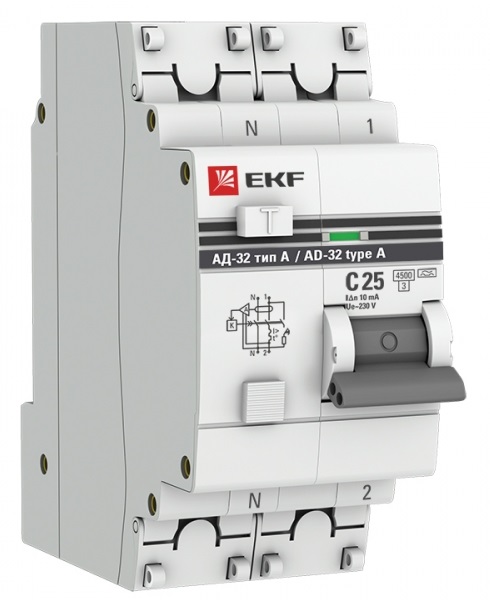 

Автомат дифференциальный EKF DA32-25-10-a-pro АД-32 1P+N 25А (С) 10мА тип (А) эл. 4,5кА PROxima, DA32-25-10-a-pro