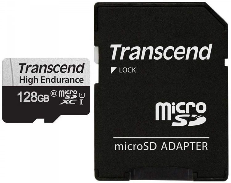 

Карта памяти MicroSDXC 128GB Transcend TS128GUSD350V Class 10, UHS-I U1, High Endurance, (SD адаптер), R/W: 100/45 MB/s, 3D TLC, TS128GUSD350V