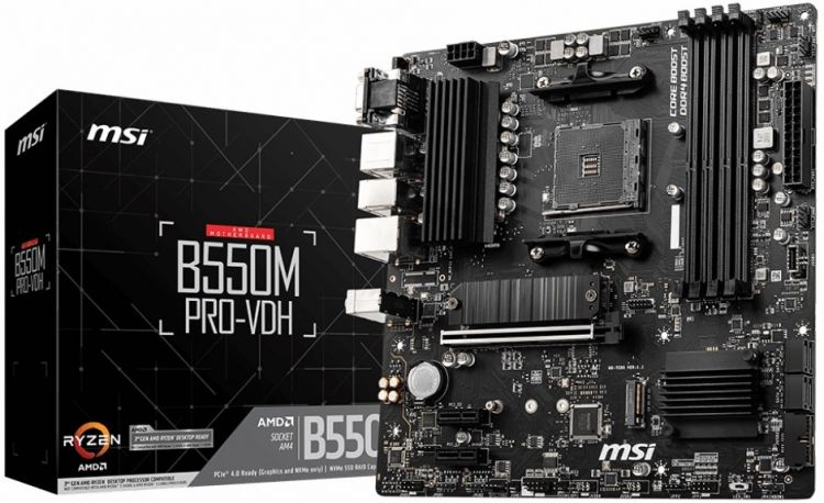 Материнская плата mATX MSI B550M PRO-VDH (AM4, AMD B550, 4*DDR4(4400), 4*SATA 6G RAID, 2*M.2, 3*PCIE, Glan, 7.1CH, VGA, HDMI, DP, 5*USB 3.2, USB Type-