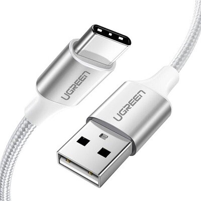 Кабель UGREEN US288 60131_ USB-A 2.0/USB-C, Nickel Plating Aluminum Braid, 1м, white