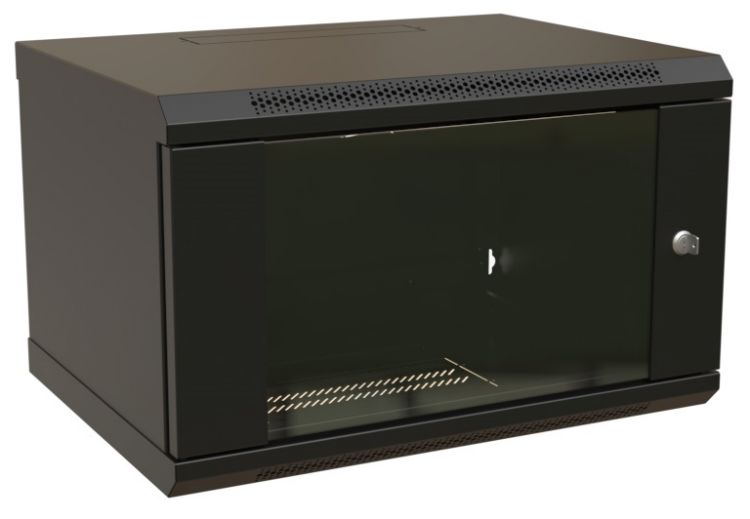 Шкаф настенный 19, 9U WRLine WR-TW-0945-GP-RAL9004 500x600х450мм, стеклянная дверь, цвет черный (RAL 9004) (разобранный)
