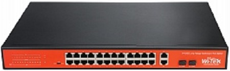 

Коммутатор неуправляемый Wi-Tek WI-PS526G v2 24 PoE порта 100Base-TX+2*Combo 1000Base-T/SFP, 22 порта PoE IEEE 802.3at/af до 30Вт на порт, 2 порта PoE, WI-PS526G v2