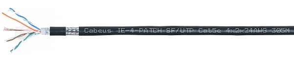 Кабель витая пара SF/UTP 5e кат. 4 пары Cabeus IE-4-PATCH 24AWG(19х0.12 мм), медь, многожильный (stranded), универсальный (внеш./внутр.), FR-PVC/PVC,