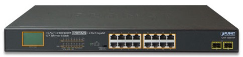 

Коммутатор PoE Planet GSW-1820VHP 16-Port 10/100/1000T 802.3at PoE + 2-Port 1000X SFP Gigabit Switch with LCD PoE Monitor (300W PoE Budget, Standard/V, GSW-1820VHP