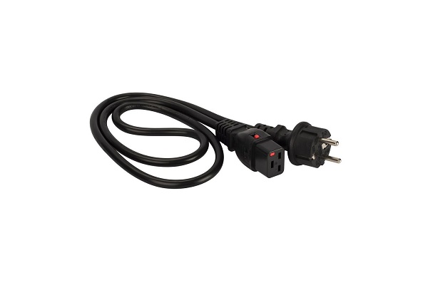 Кабель питания Lanmaster LAN-PP19L/SH-2.0-BK с блокировкой C19-Schuko, 3х1.5, 220В, 16А, черный, 2 метра