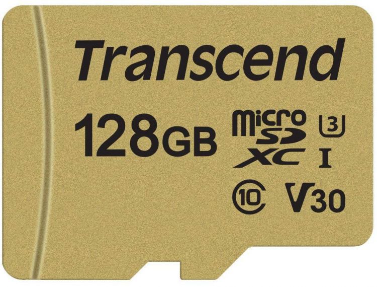 

Карта памяти MicroSDXC 128GB Transcend TS128GUSD500S Class 10 U3, V30 500S + адаптер, MLC, TS128GUSD500S