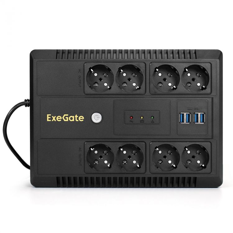 Источник бесперебойного питания Exegate NEO NNB-650.LED.AVR.8SH.CH EX295011RUS 650VA/390W, LED, AVR, 8*Schuko, 4*USB-порта для зарядки, Black