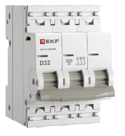 

Автоматический выключатель EKF M63MA6332D ВА 47-63N MA 3P 32А (D) 6кА без тепл. расцепит. PROXIMA, M63MA6332D