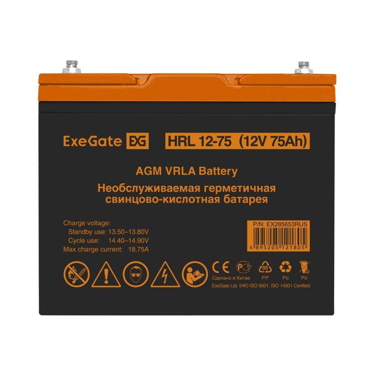 Батарея аккумуляторная Exegate HRL 12-75 EX285653RUS (12V 75Ah, под болт М6)