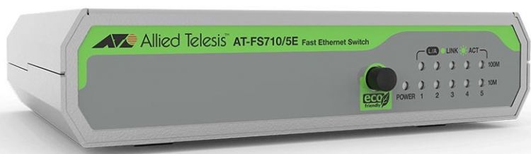 region Коммутатор неуправляемый Allied Telesis AT-FS710/5E 5x10/100TX unmanaged switch with external PSU, Multi-Region Adopter