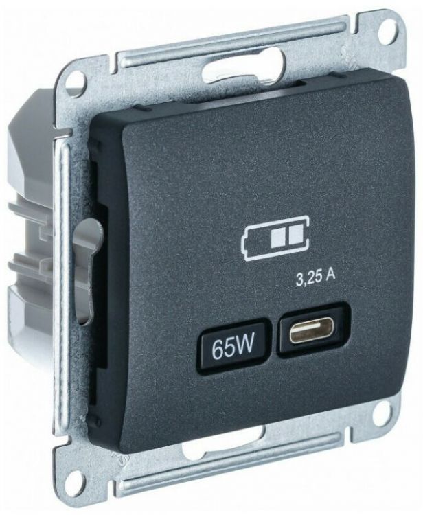 

Розетка USB Systeme Electric GSL000727 Glossa тип-C 65Вт высокоскор.заряд. QC, PD, механизм, антрацит, GSL000727