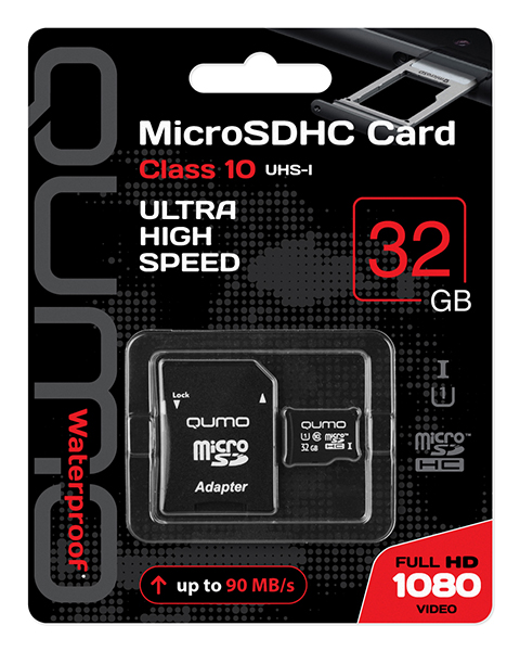 

Карта памяти MicroSDHC 32GB Qumo QM32GMICSDHC10U1 Class 10 UHS-I + SD адаптер, QM32GMICSDHC10U1