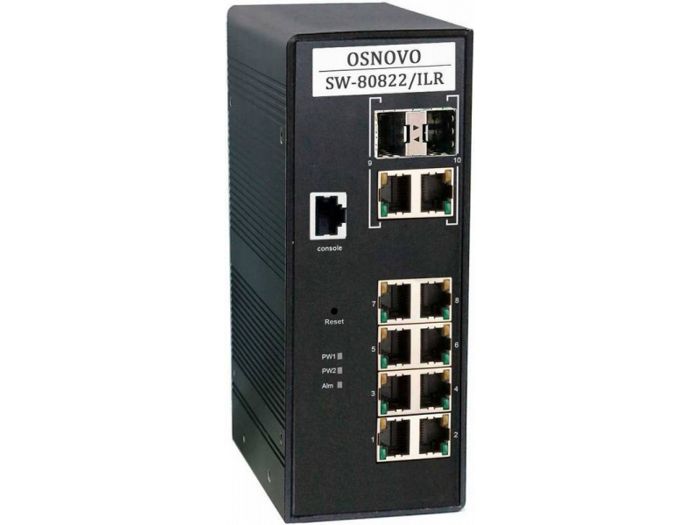 цена Коммутатор управляемый OSNOVO SW-80822/ILR промышленный (L2+) PoE Gigabit Ethernet на 10 портов. Порты: 8 x GE (10/100/1000Base-T) с PoE (до 30W) + 2