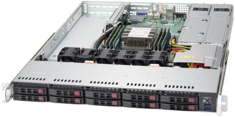 Серверная платформа 1U Supermicro SYS-1019P-WTR (1x3647, C622, 6xDDR4, 10x2.5 HS, 2x10GE, 2x500W,Rail)