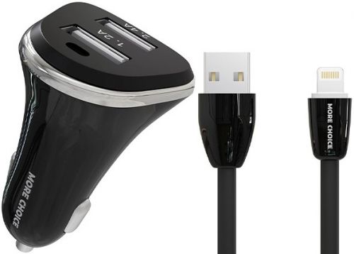 Зарядное устройство автомобильное More Choice AC22i 2*USB 2.4A для Lightning 8-pin Black, цвет черный