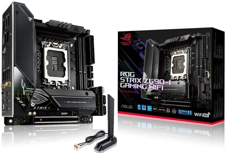 Материнская плата mini-ITX ASUS ROG STRIX Z690-I GAMING WIFI (LGA1700, Z690, 2*DDR5(6000), 4*SATA 6G RAID, 2*M.2, PCIE, 7.1CH, 2.5Glan, WiFi, BT, 2*Th