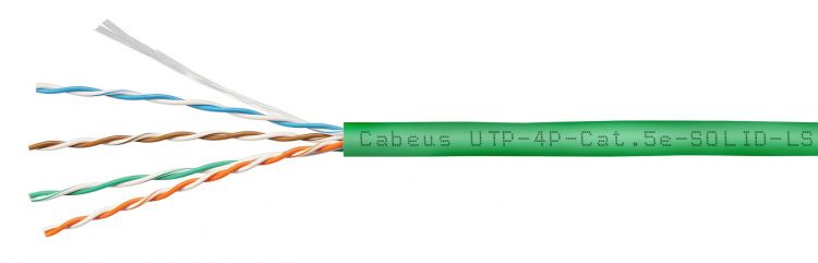 

Кабель витая пара U/UTP 5e кат. 4 пары Cabeus UTP-4P-Cat.5e-SOLID-LSZH-GN-100 (24 AWG), одножильный, зеленый, LSZH, нг(А)-HF (100 м), UTP-4P-Cat.5e-SOLID-LSZH-GN-100