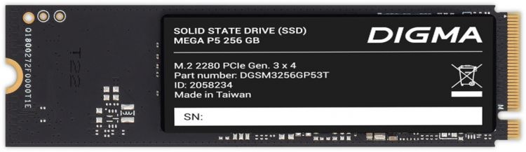 

Накопитель SSD M.2 2280 Digma Mega P5 DGSM3256GP53T 256GB 2900/1200MB/s, TBW 200, MTBF 2M, Mega P5