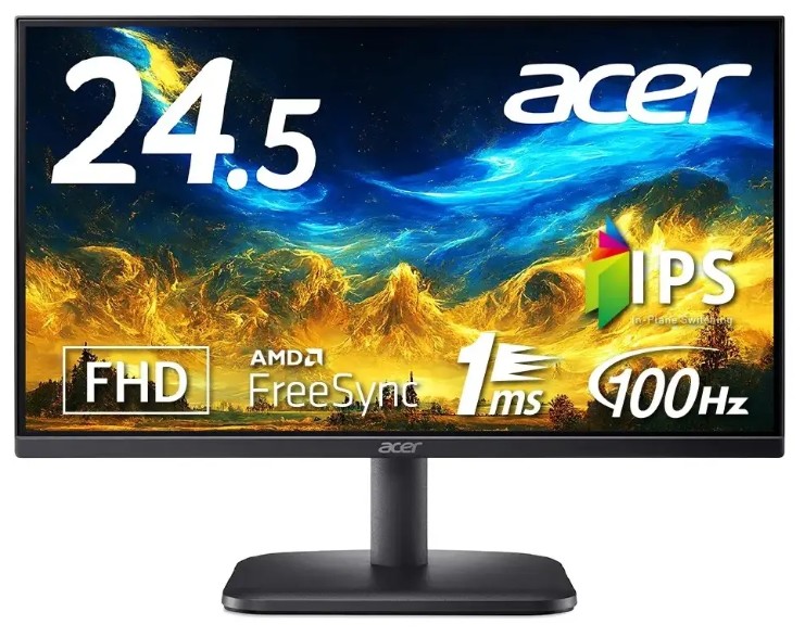 Монитор 24,5" Acer EK251QEBI UM.KE1EE.E01 1920x1080, IPS, 100Hz, 1ms, 178°/178°, 250cd/m, 1000:1, D-Sub, HDMI, FreeSync HDR350, black