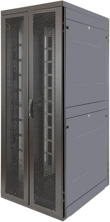 Шкаф напольный 19, 48U Eurolan 60F-48-7A-95BL Rackcenter D9000 48U 750×1000, передняя дверь перфорированная двустворчатая, задняя дверь перфорированн