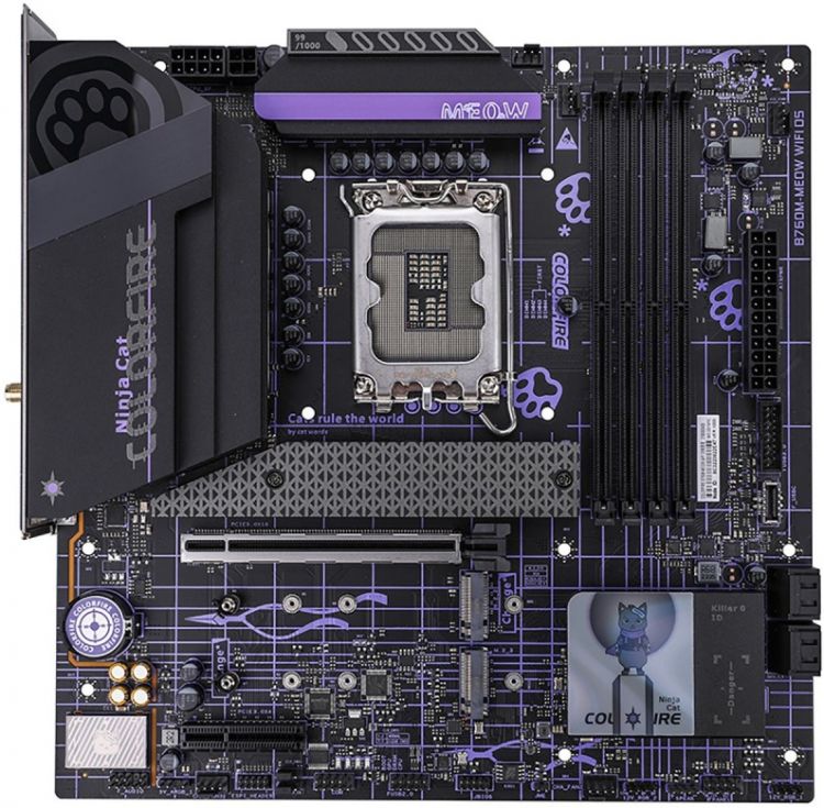 

Материнская плата mATX Colorful COLORFIRE B760M-MEOW WIFI D5 PURPLE (LGA1700, B760, 4*DDR5 (4800), 4*SATA,, 2*PCIe, 3*M.2, 2*USB Type-C,, 4*USB 3.2, 6, COLORFIRE B760M-MEOW WIFI D5 PURPLE