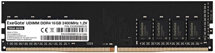 

Модуль памяти DDR4 16GB Exegate Value EX283086RUS 2400MHz PC4-19200 CL17 1.2V, Value