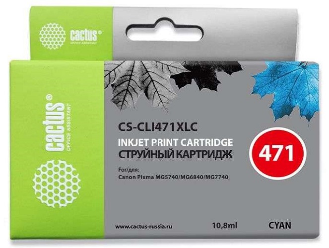 

Картридж струйный Cactus CS-CLI471XLC для Canon TS5040/MG5740/MG6840/MG7740 голубой 10.8мл, CS-CLI471XLC