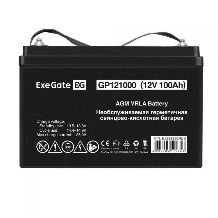 Батарея аккумуляторная Exegate GP121000 EX282986RUS (12V 100Ah, под болт М6)