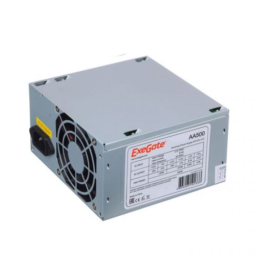 Блок питания ATX Exegate AA500 EX256711RUS-S 500W, SC, 8cm fan, 24p+4p, 2*SATA, 1*IDE + кабель 220V