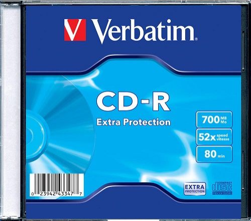 Диск CD-R Verbatim 43347 700МБ, 80 мин., 52x, 1 шт., Slim Case, DL