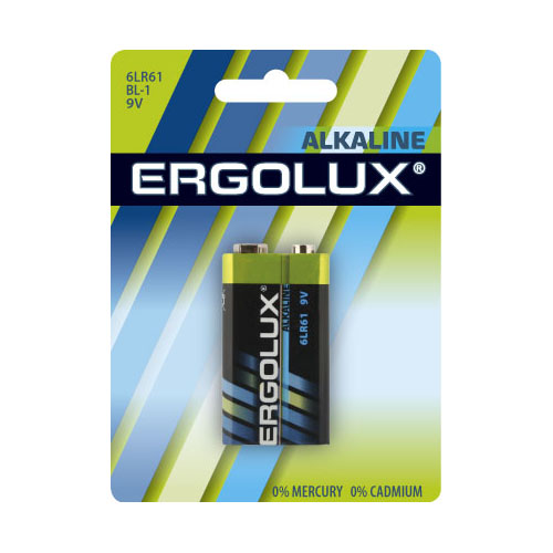 

Батарейка Ergolux 6LR61 BL-1 Alkaline 6LR61, "крона", 9 В, 550 мА.ч, 1 шт в упаковке (11753), 6LR61 BL-1