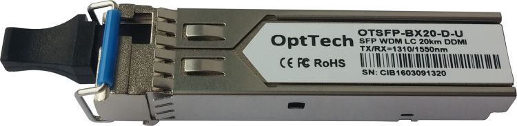 

Модуль SFP OptTech OTSFP-BX20-D-U WDM, TX/RX=1310/1550nm, LC, 20km, DDMI, OTSFP-BX20-D-U