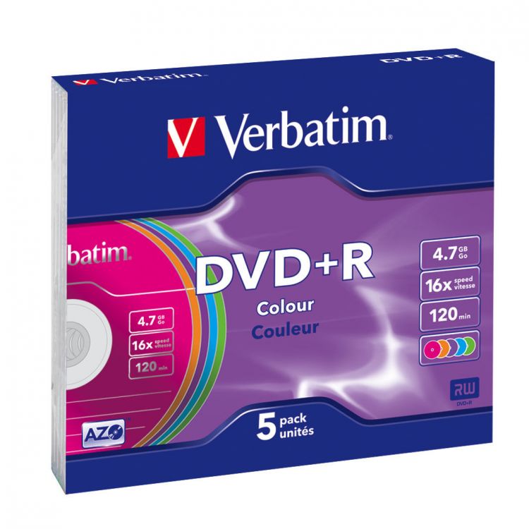 

Диск DVD+R Verbatim 43556 4.7ГБ, 16x, 5шт., Slim Case Color, 43556