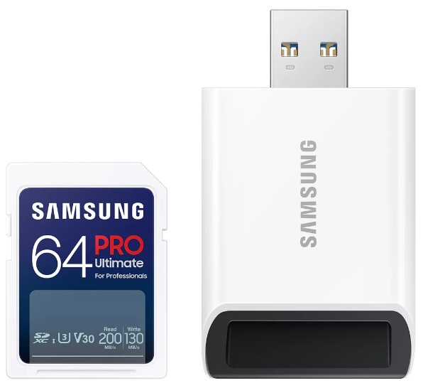 

Карта памяти SDXC 64GB Samsung MB-SY64SB/WW PRO Ultimate с адаптером USB, 130/200MB/s, MB-SY64SB/WW