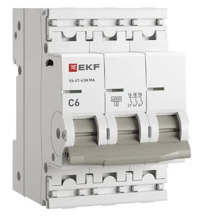 

Автоматический выключатель EKF M63MA636D ВА 47-63N MA 3P 6А (D) 6кА без тепл. расцепит. PROXIMA, M63MA636D