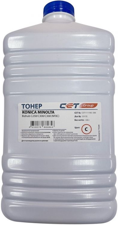 

Тонер CET CET111110C-500 NF8C TN-324 для KONICA MINOLTA Bizhub C258/C308/C368 Cyan, 500г/бут, CET111110C-500