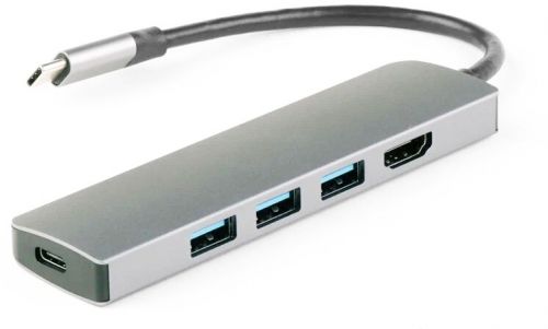 Концентратор IQFuture IQ-C5 Type-C/USB, USB-C PD, 3*USB 3.0, HDMI, кабель Type-C 12 см, серый