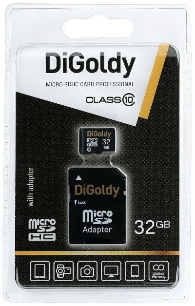 

Карта памяти 32GB DiGoldy DG032GCSDHC10-AD microSDHC Class 10 + SD адаптер, DG032GCSDHC10-AD