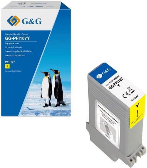 

Картридж G&G GG-PFI107Y струйный желтый (130мл) для Canon imageProGRAF iPF670/680/685/770/780/785, GG-PFI107Y