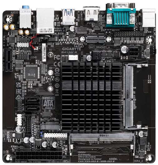 цена Материнская плата mini-ITX GIGABYTE N4120I H (N4120, 2*DDR4 (2400), 2*SATA 6G, M.2, PCIE, Glan, HDMI, D-Sub, COM, 2*USB 3.2, 2*USB 2.0)
