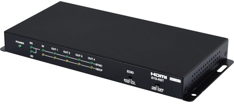 Усилитель-распределитель Cypress CPLUS-V4T 1:4 сигналов HDMI 3D, 4096x2160/60 (4:4:4) с HDCP 1.4, 2.2, HDR, CEC и EDID комплект приемник и передатчик digis ex us100 hdmi usb 2 0 через hdbt 4k 60hz 4 2 0 hdmi 1 4 edid hdcp 2 2 rs232 ir poc 10 2 гбит с 5е 6 4