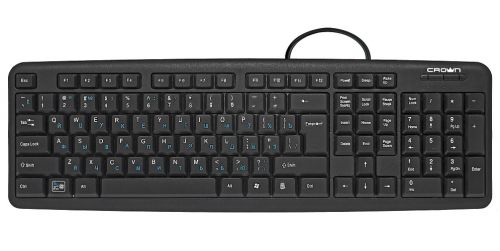 Клавиатура Crown CMK-F02B CM000001744 107 кнопок, USB, 3 клавиши управления питанием, синяя кириллица, 1.8м