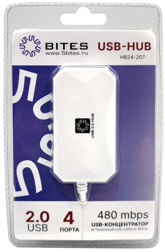 Концентратор USB 2.0 5bites HB24-207WH 4*USB2.0, 60 см, white